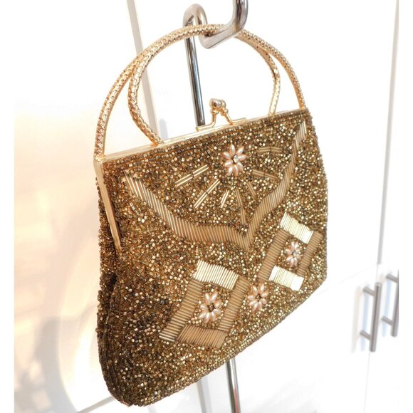 Gold Beaded Vintage 60's Hand Held bag - Picture 3 of 7